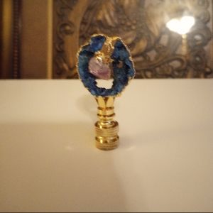 Handmade genuine window pane druzy and amethyst gemstone gold lamp finial